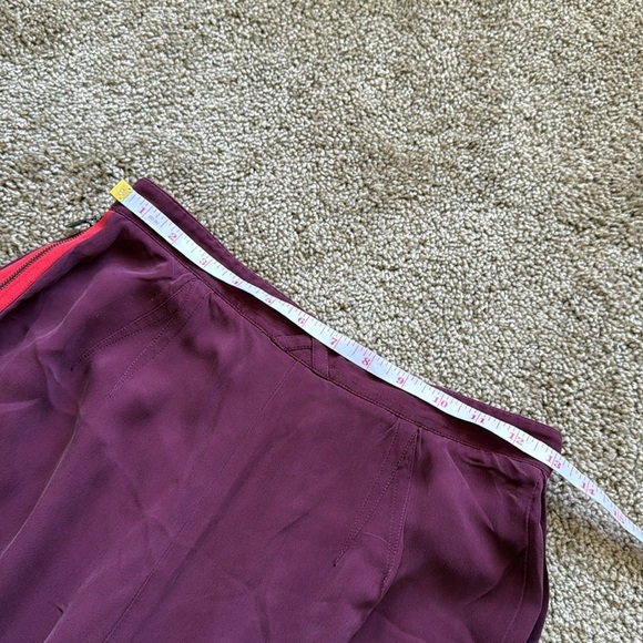 Z Spoke Zac Posen Silk Burgundy Red Pleated Cuff Ankle Straight Leg Trousers - Picture 10 of 12